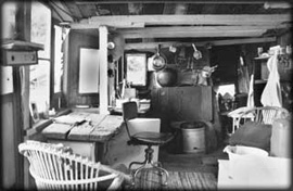crater_hut_interior_b&w Interior of shack, Crater Cove, Late-1980s.