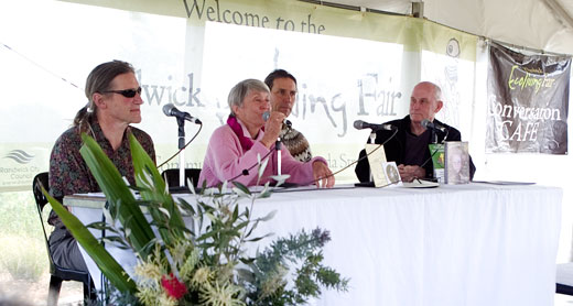 authors-ecoliving09-4 Authors at the Ecoliving Fair, from left: David Holmgren; Rose,ary Morrow; David Arnold; Russ Grayson (program host).